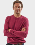 Men's luxury lambswool round neck knit, cranberry, by Vedoneire of Ireland