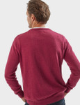 Men's luxury lambswool round neck knit, cranberry, by Vedoneire of Ireland