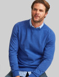 Men's blue cotton knit with texture body and plain knit sleeves by Vedoneire of Ireland