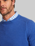 Men's blue cotton knit with texture body and plain knit sleeves by Vedoneire of Ireland