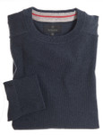 Men's dark denim round neck jumper with texture body and plain knit sleeves by Vedoneire of Ireland