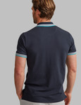 Men's navy polo with colour tipping on rib and chest pocket