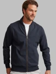 Men's navy full zip sweat shirt with suede trim by Vedoneire of Ireland