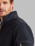 Men's Navy Quarter Zip with rugged canvas and suede trim