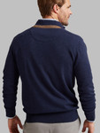 Men's Lambswool quarter zip with suede trim, by Vedoneire of Irleand