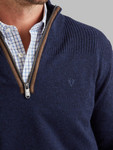 Men's Lambswool quarter zip with suede trim, by Vedoneire of Irleand