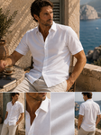 Men's Linen Mix Short Sleeve Shirt (2105) White