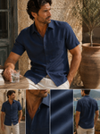 Men's Linen Mix Short Sleeve Shirt (2105) Navy