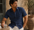 Men's Linen Mix Short Sleeve Shirt (2105) Navy