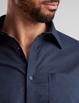 Cool breathable navy linen mix long sleeve shirt with pocket