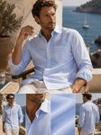Men's Long Sleeve Linen Shirt (2104) Sky