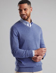 Men's V-Neck soft cotton sweater, blue aura, by Vedoneire of Ireland