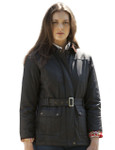 Womens Wax Jacket (5050) motorcycle style with belt, by Vedoneire of Ireland.