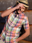 Men's Short Sleeve 100% Linen Shirt, Bright Check