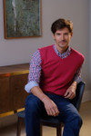 Mens pink sleeveless jumper in a fine knit cotton