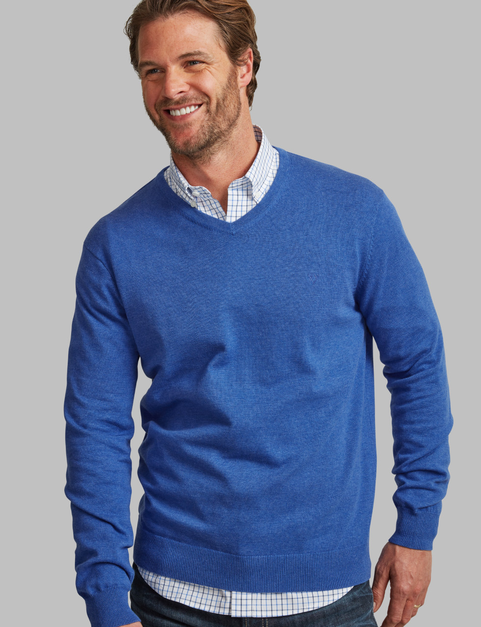 V Neck Jumper Army And Navy Jumpers Men's Fine Gauge Cotton V-Neck