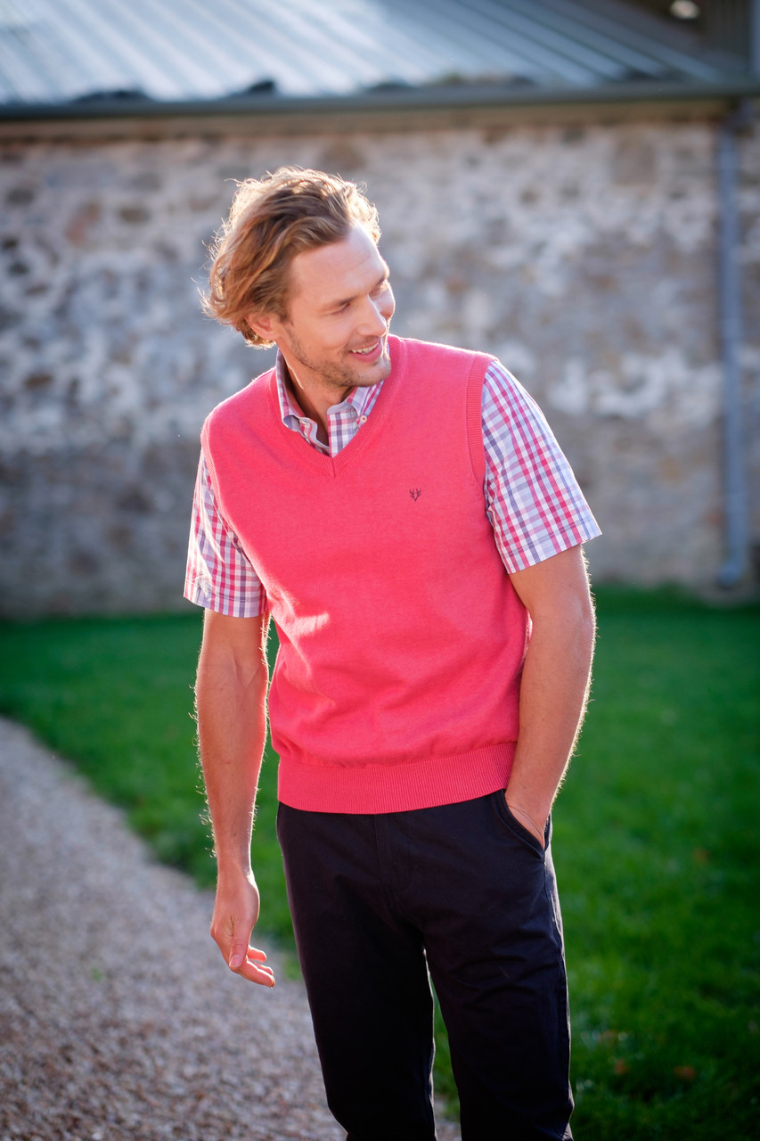 Men's Cotton Sleeveless Jumper (4330) Raspberry Vedoneire