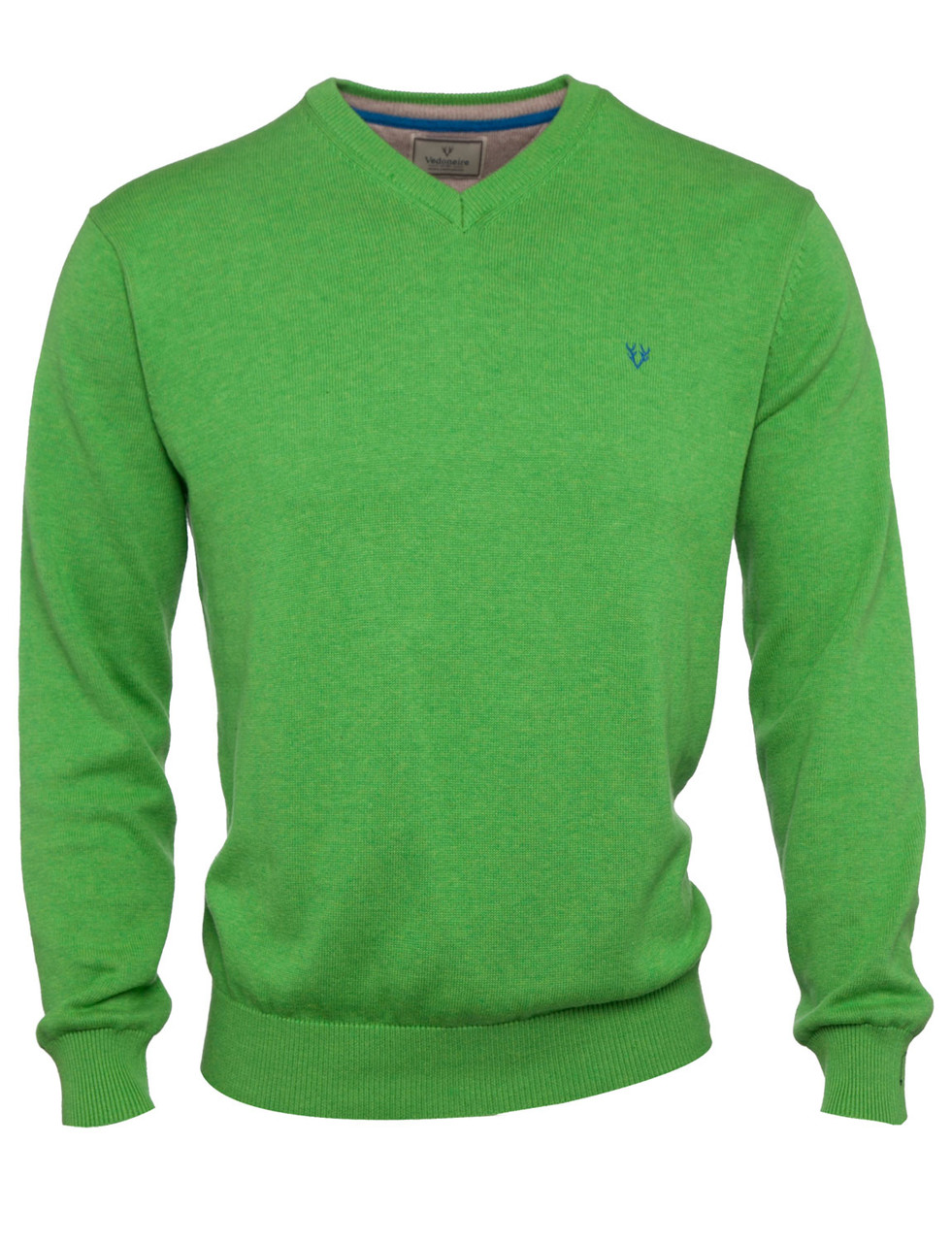 Mens Cotton V-Neck Jumper (4300 Fresh Grass) green sweater pullover