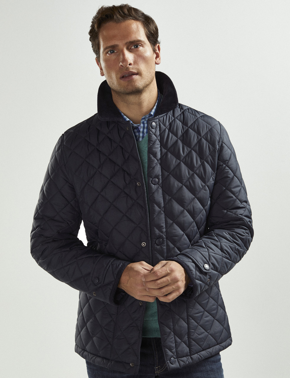 Men's Navy Blue Quilted Jacket - Bomber Style