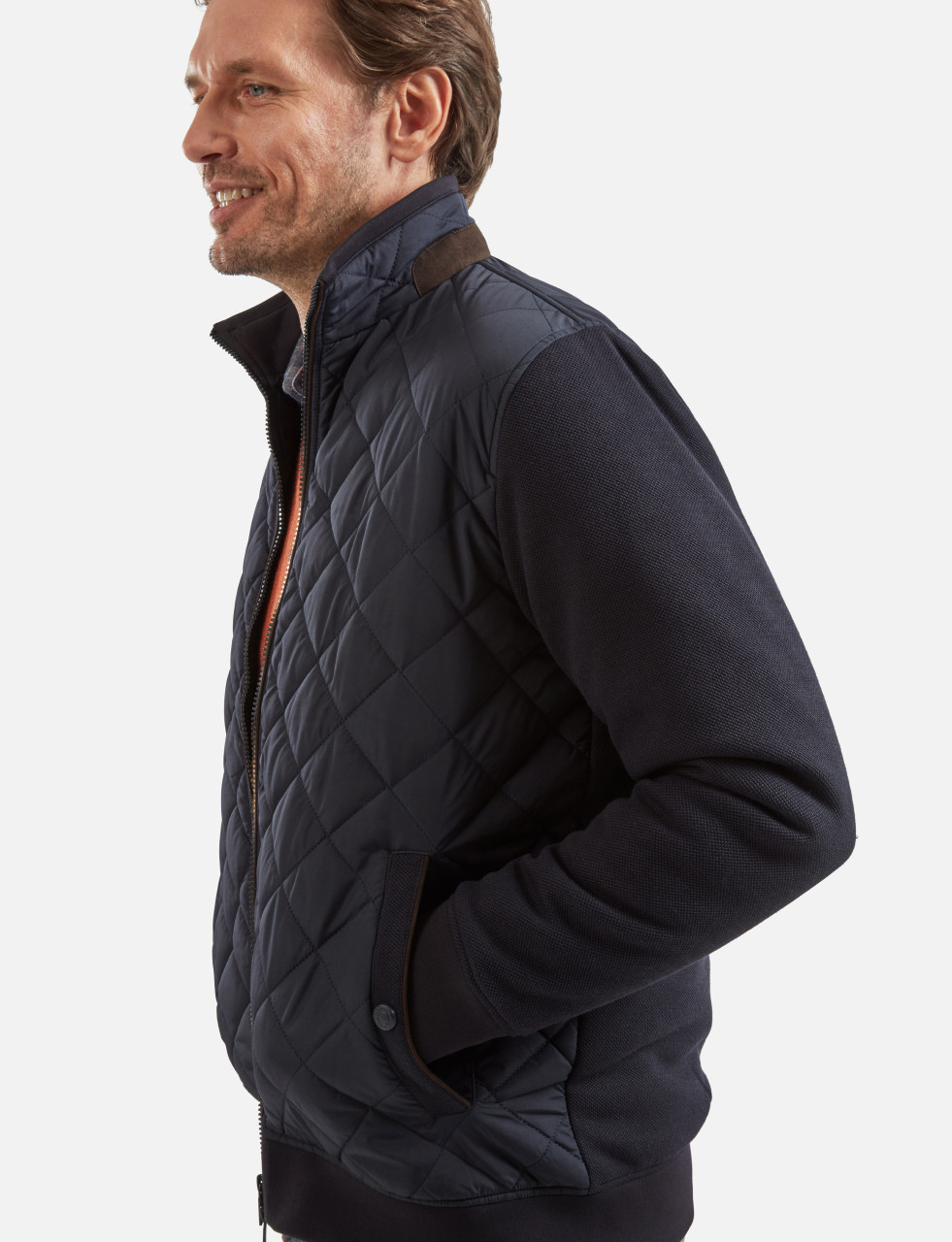 Mens Diamond Quilt Hybrid Jacket (3171) Navy