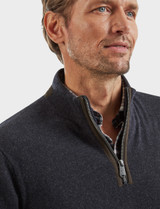 Men's luxury lambswool half zip with suede trim, grey, by Vedoneire of Ireland