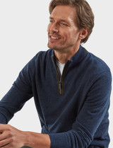 Men's soft lambswool half zip, navy, by Vedoneire of Ireland