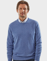 Men's wool round neck knit, blue, by Vedoneire of Ireland