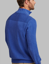 soft cotton blue quarter zip with rib detail by Vedoneire of Ireland