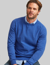 Men's blue cotton knit with texture body and plain knit sleeves by Vedoneire of Ireland