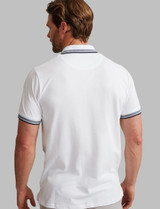  Men's white cotton polo with chest pocket and contrast tipping