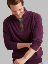 Men's Luxury lambswool half zip knit with suede trim