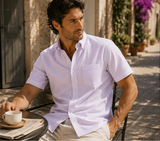 Men's Short Sleeve Oxford Shirt,  Purple Stripe