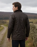 Mens Padded Wax Jacket with detachable hood (3053 Brown) dry waxed coat biker country style