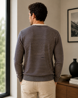 Mens Cotton V-Neck Striped Jumper (4310 Navy)