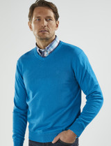 Poolside blue cotton V neck by Vedoneire of Ireland