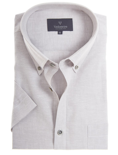 Men's short sleeve, stone colour, linen mix shirt by Vedoneire of Ireland