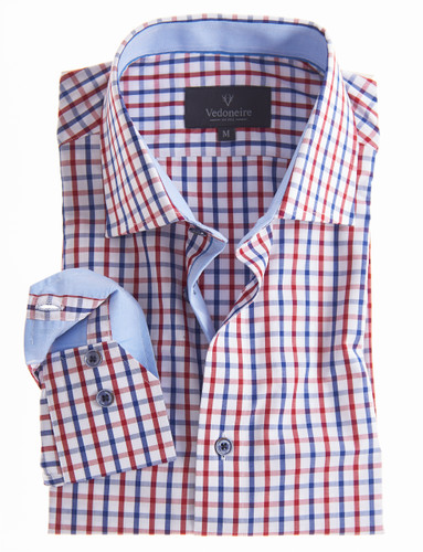 Men's Wrinkle Free bamboo red check shirt by Vedoneire of Ireland