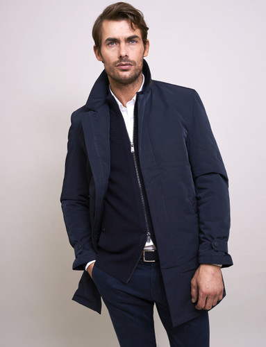 Men's luxury padded mac, navy, by Vedoneire of Ireland