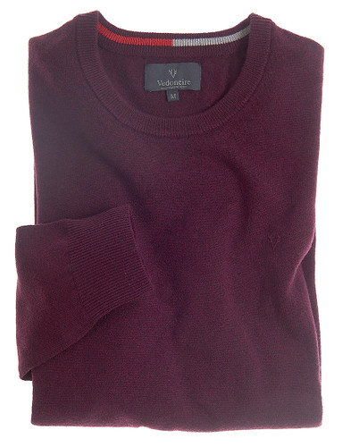 Men's luxury lambswool round neck knit, fig, by Vedoneire of Ireland
