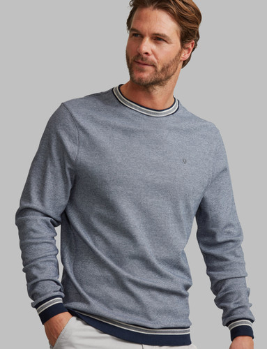 soft two tone casual crew neck, navy white, by Vedoneire of Ireland