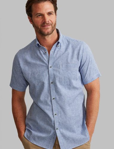 men's cotton linen mix short sleeve shirt with pocket by Vedoneire of Ireland
