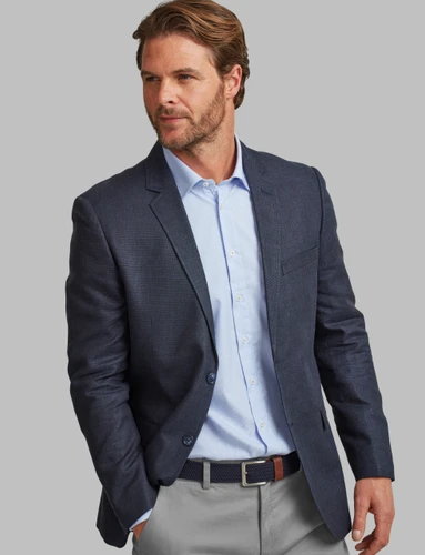 Classic fit Linen mix jacket with print lining and undercollar detail
