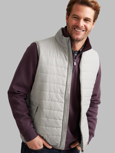 Grey padded hybrid gilet with knitted back, by Vedoneire of Ireland