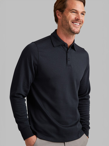 Luxury soft three button knit shirt in navy colour, by Vedoneire of Ireland