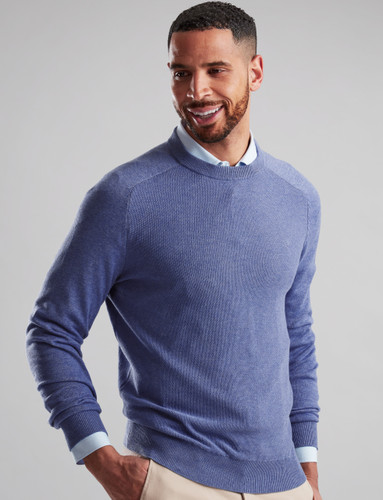 Men's texture finish cotton jumper, blue aura, by Vedoneire of Ireland