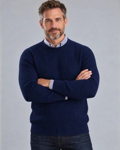 Navy lambswool crew neck with texture design by Vedoneire of Ireland