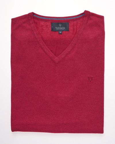 Men's Fine Gauge Cotton V-Neck Sleeveless Jumper (4220 Sangria) Red