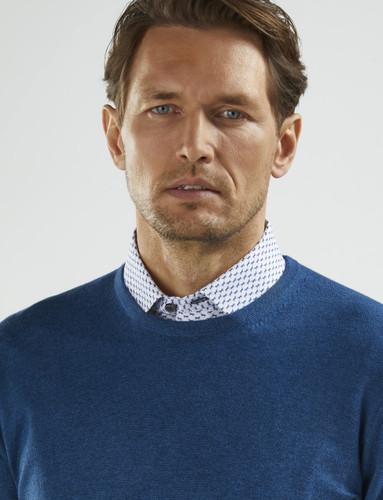 denim blue cotton round neck knit by Vedoneire of Ireland
