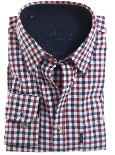 Heritage style shirt in navy red check by Vedoneire of Ireland