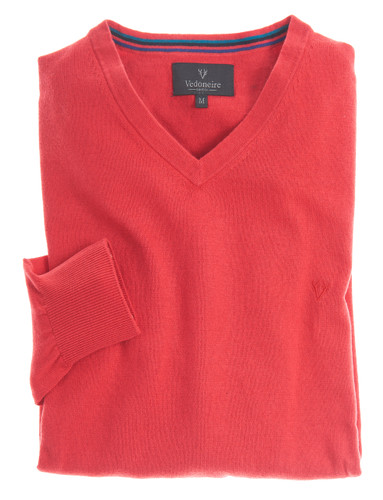 Men's V neck  cotton cashmere Jumper, red, by Vedoneire or Ireland
